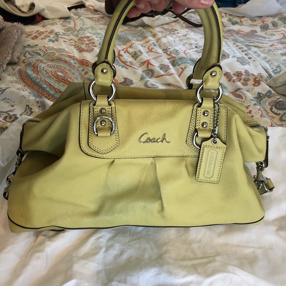 Coach Ashley carryall, celery colored purse.